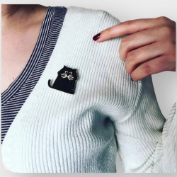 Kara kedi ahşap broş